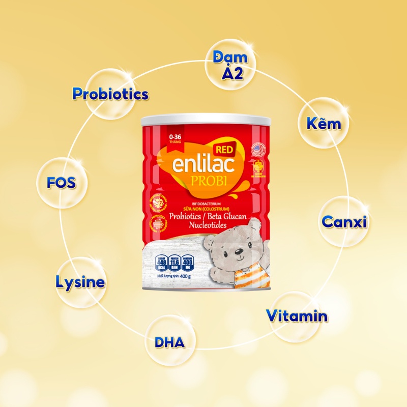 Bộ 6 Lon Sữa Bột Chuyên Biệt Cho Trẻ Bất Dung Nạp Lactose ENLILAC Probi RED 400g/Lon
