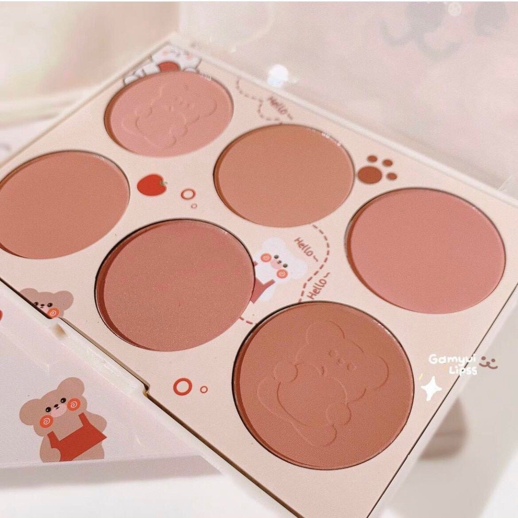 BẢNG PHẤN MÁ 6 Ô HỒNG TRÀ SỮA KISS BEAUTY LITTLE MILK BEAR BLUSH CHÍNH HÃNG - 11274