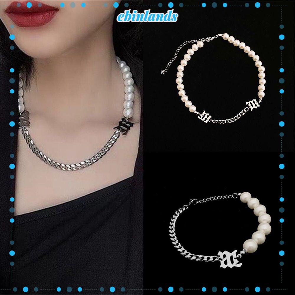Vòng cổ choker chuỗi hạt ngọc trai phối chữ thời trang hip hop cho nam và nữ