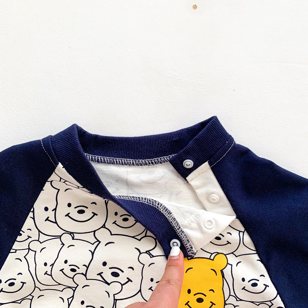 Bộ Áo Liền Quần Tay Dài Vải Cotton In Hình Gấu Dễ Thương Thời Trang Mùa Thu Cho Bé Sơ Sinh