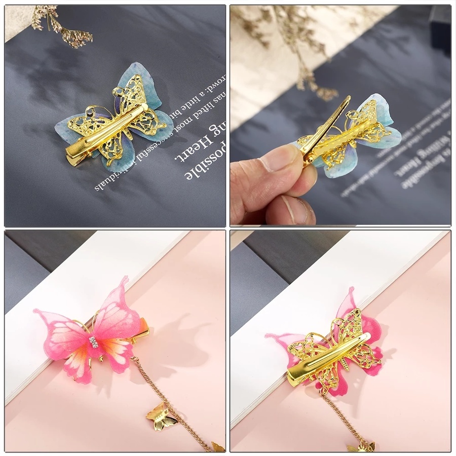 Set 2 Kẹp Tóc Tua Rua Hình Bướm Đính Đá Pha Lê Dễ Thương Dành Cho Nữ