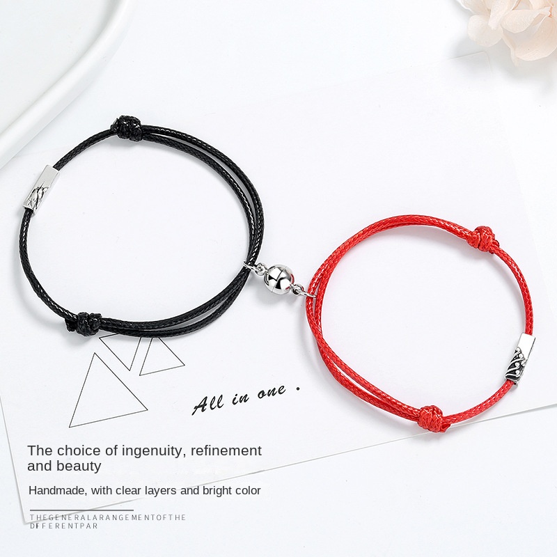 Shanmeng Sea Vows Vòng Tay Cặp Dây Bện Từ Tính Màu Đỏ Và Đen Dành Cho Cặp Đôi