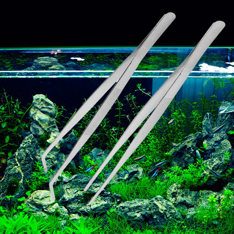 Nhíp gắp đầu thẳng/ đầu cong bằng thép không gỉ 30cm tiện lợi dành cho trồng cây trong bể cá