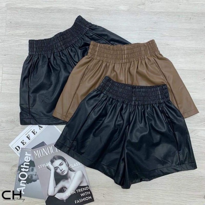 Quần SOOC nữ short da cạp chun dáng phồng nhẹ nhàng tôn dáng