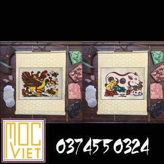 Cặp Tranh Đông Hồ - Gà Đàn - Lợn Đàn
