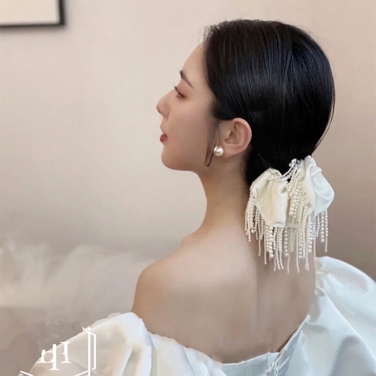 Dây Buộc Tóc Đính Ngọc Trai Đơn Giản Thời Trang Dành Cho Cô Dâu