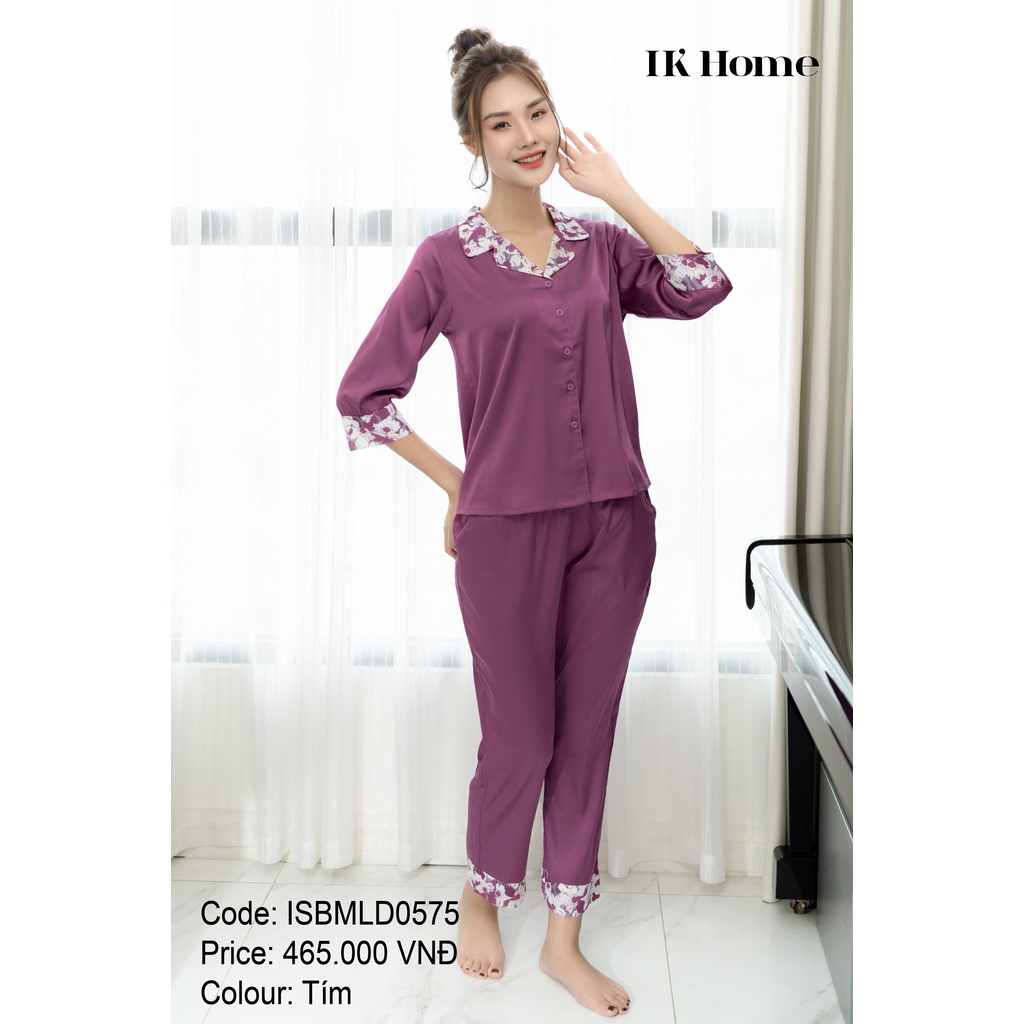 Bộ mặc nhà áo tay lỡ quần dài lụa IK 0575 Giá 465.000đ