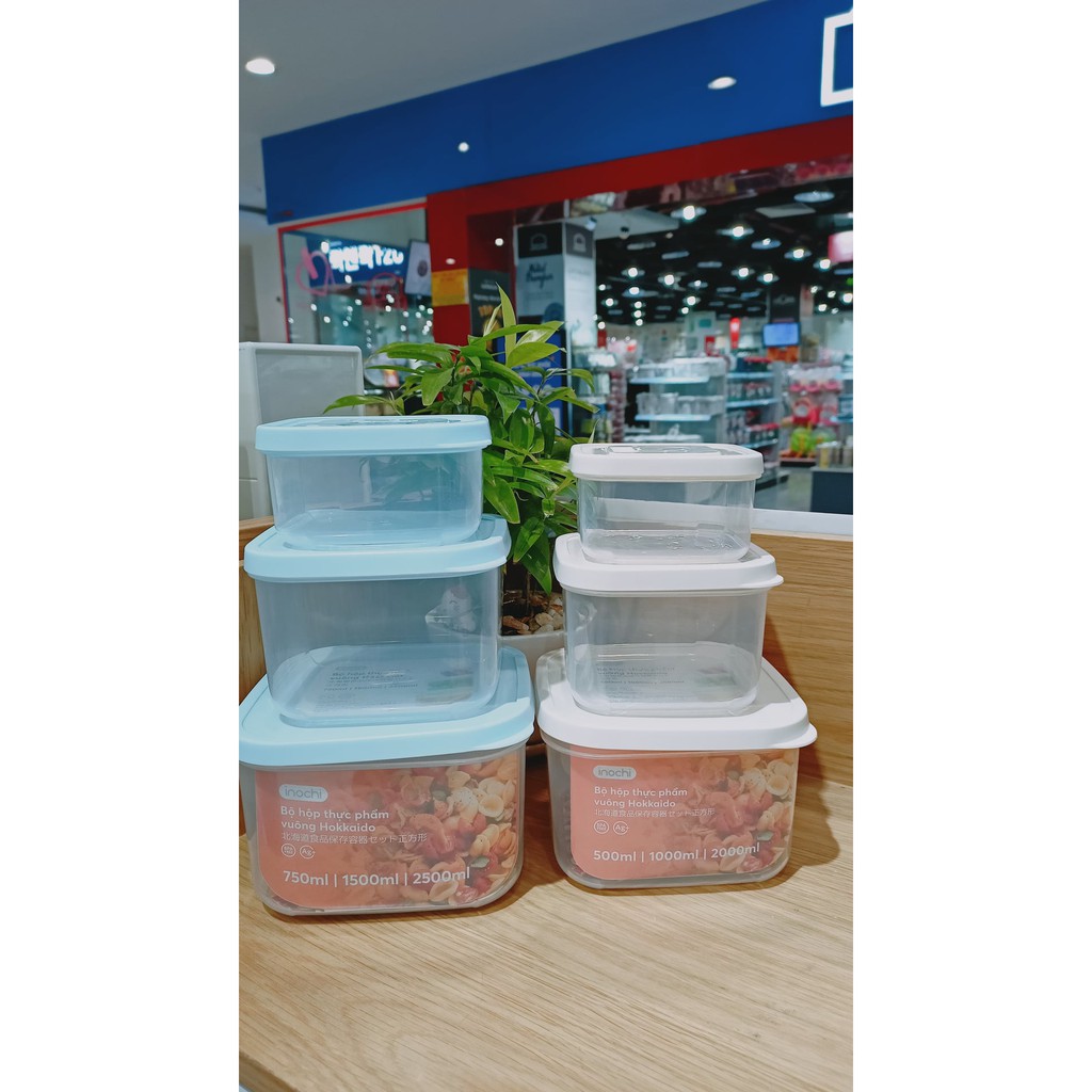 Bộ 3 Hộp nhựa đựng thực phẩm hokkaido Inochi DẠNG VUÔNG