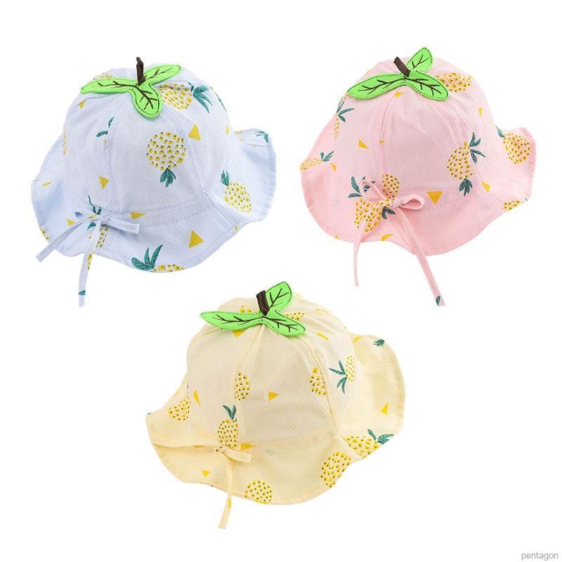Nón in họa tiết quả dứa thoáng khí đính nơ đáng yêu cho bé
