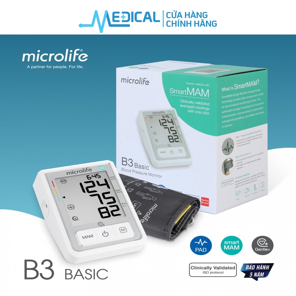 Máy đo huyết áp MICROLIFE B3 Basic công nghệ MAM thông minh đo 2 lần MEDICAL