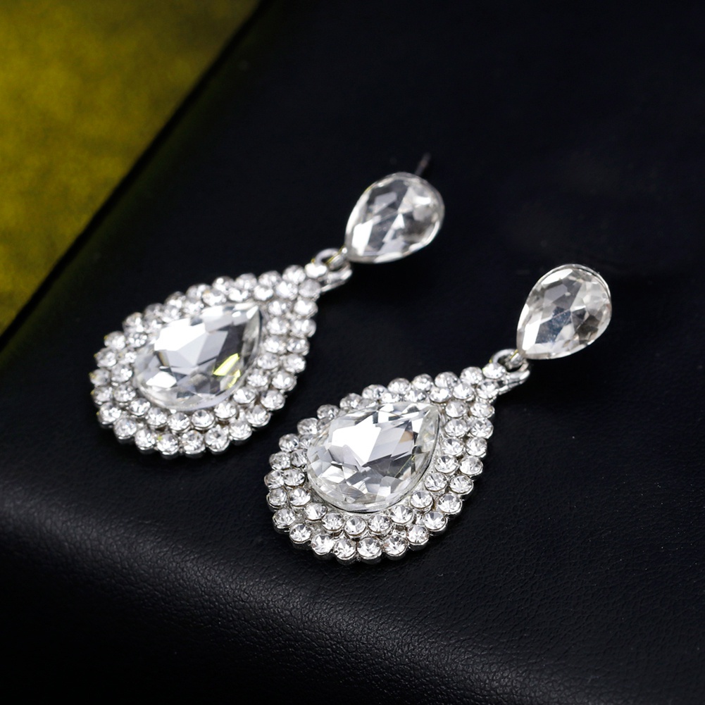 Cặp khuyên tai tạo hình giọt nước đính đá nhân tạo sang trọng cho nữ