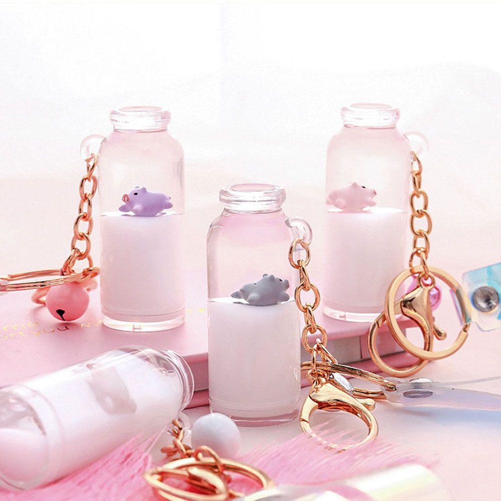LANFY Móc Khóa Hình Bình Sữa Có Cát Chảy Dễ Thương