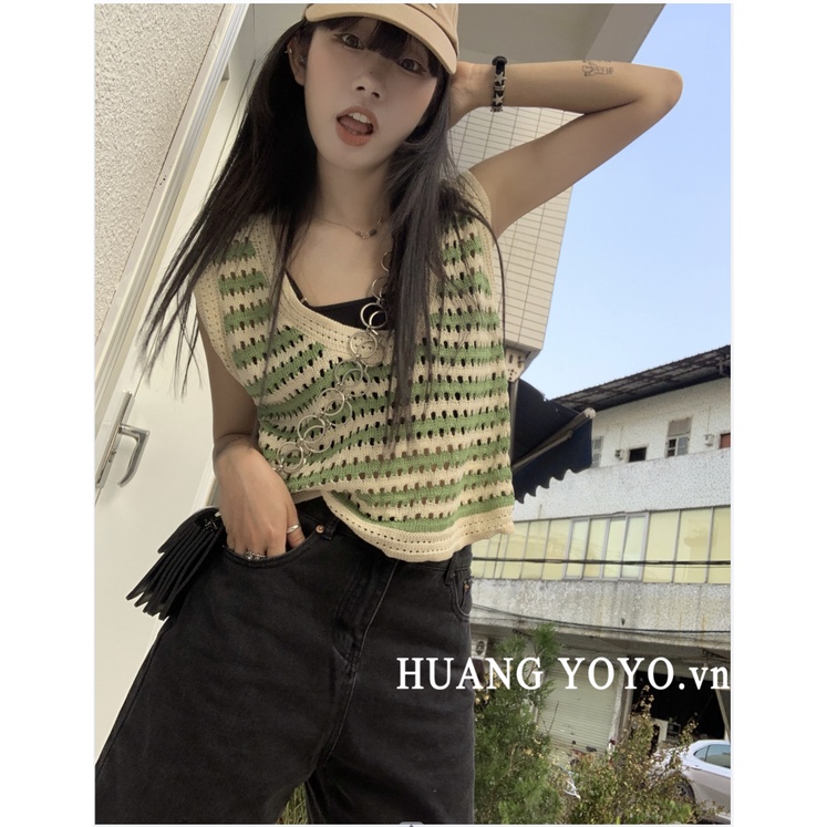 Áo Ghi Lê Dệt Kim Kẻ Sọc Dáng Rộng Thời Trang Mùa Hè Phong Cách Hàn Quốc Cho Nữ