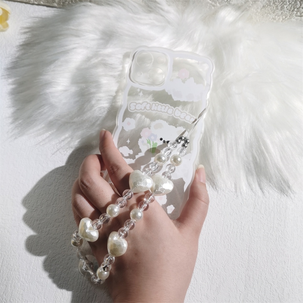 Dây Đeo Điện Thoại Acrylic Mềm Trong Suốt Chống Thất Lạc Đính Hạt Ngọc Trai Nhiều Màu