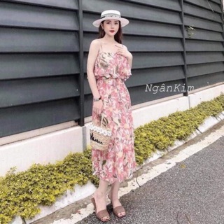 váy 2 dây hoa hướng dương dáng dài sang chảnh