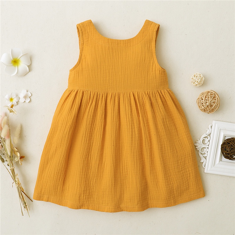 Đầm MIKRDOO bằng cotton màu trơn dễ thương không tay thời trang mùa hè cho bé gái mặc ngày lễ dự tiệc