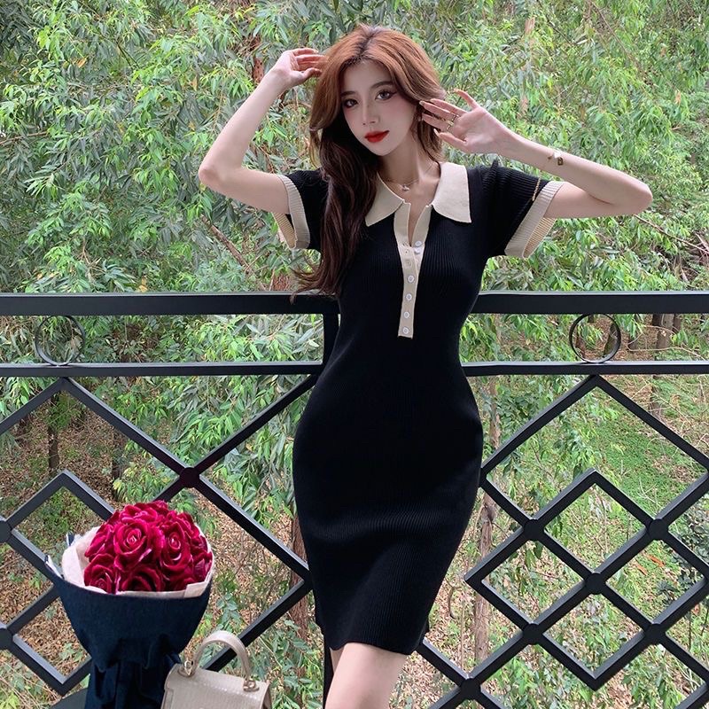 Váy Len Body Nữ Màu Be Và Đen Cổ Sơ Mi Dáng Ôm Basic Chất Len Mịn Đẹp Chơi Đi Làm Hàng Loại 1