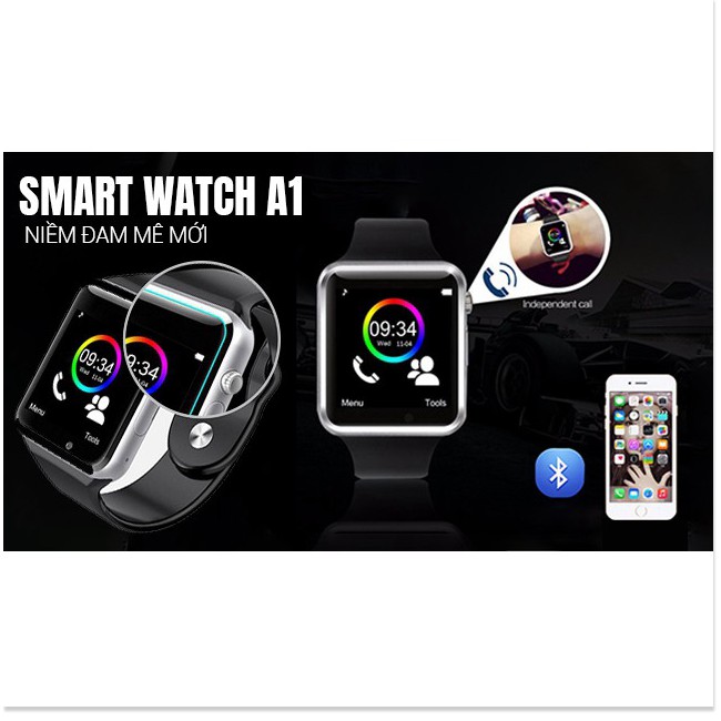 Đồng hồ thông minh Smart watch A1 thiết kế hiện đại, đeo tay màn hình cảm ứng kết nối điện thoại bluetooth