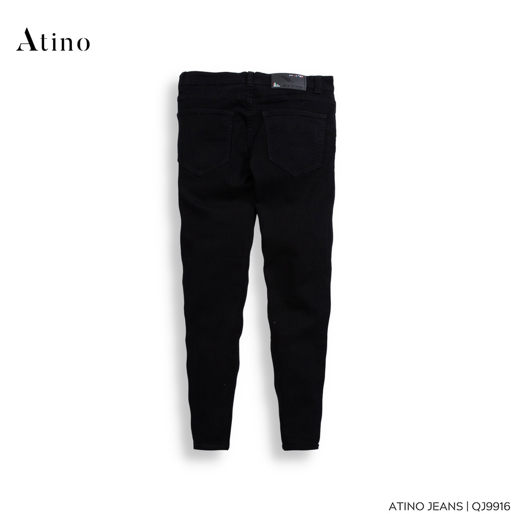 Quần Jean Nam Đen Trơn ATINO Chất Liệu Jean Pha Spandex Form Slim-Fit QJ9916