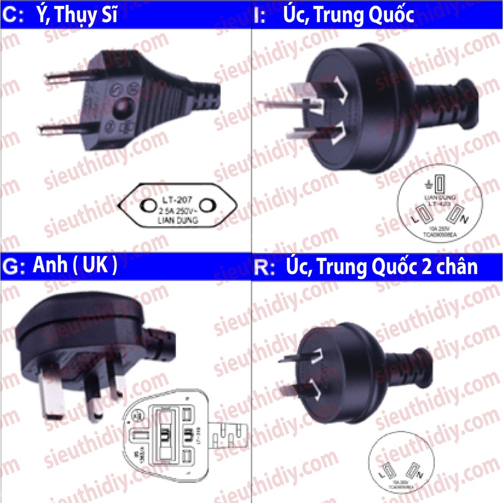 Phích nguồn cho sạc, nguồn, adapter 3 chấu tròn, 2 chấu số 8