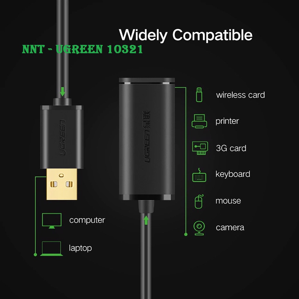 Cáp USB nối dài 10m có chíp khuếch đại chính hãng Ugreen 10321 cao cấp bảo hành 18 tháng
