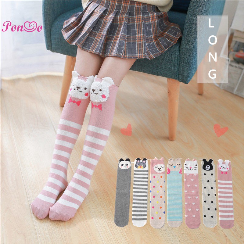 Tất Cotton Cao Đến Gối Hình Mèo Hoạt Hình Vui Nhộn Cho Bé Gái 3-15 Tuổi