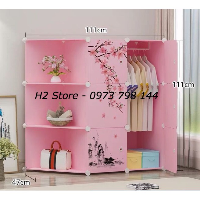 TỦ NHỰA LẮP GHÉP 9 Ô (GỒM 3 KỆ GÓC) CỬA HOA ANH ĐÀO ĐA NĂNG THÔNG MINH sâu 47cm