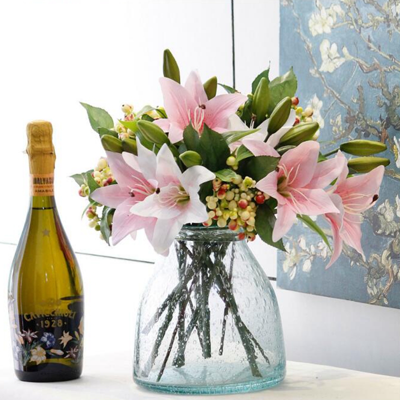 Chùm hoa lily giả 7 bông dùng làm vòng hoa/bó hoa cô dâu/trang trí mặt bàn tại nhà thủ công dịp Valentine