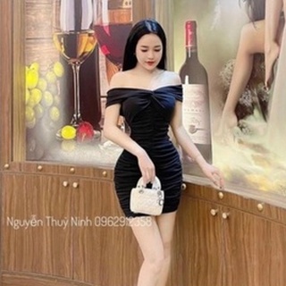 Đầm trễ vai ôm body dáng ngắn cực sexy , chất thun bozip dày dặn ly