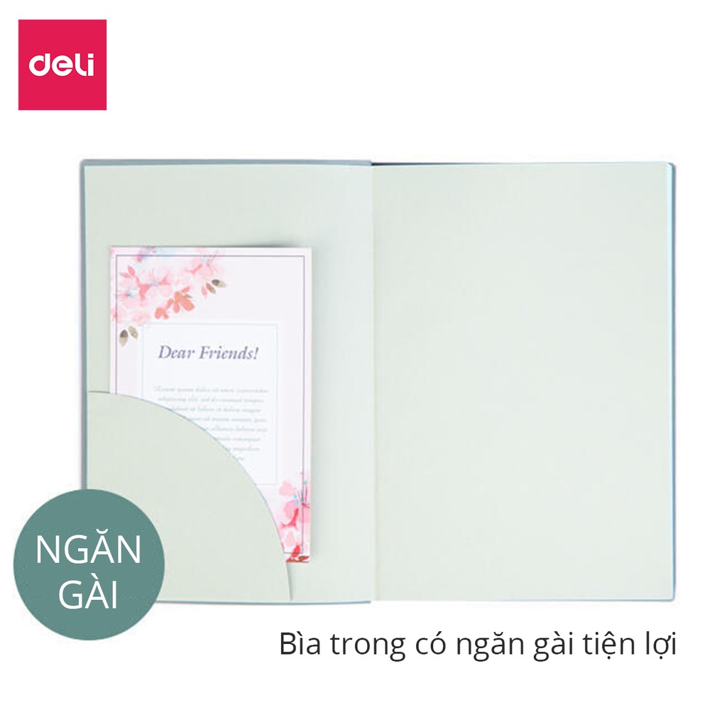 Sổ bìa da khổ A5 Deli - 96 trang màu pastel thanh lịch bìa chống nước bảo vệ chất lượng cao chống nhòe khi viết kèm ngăn