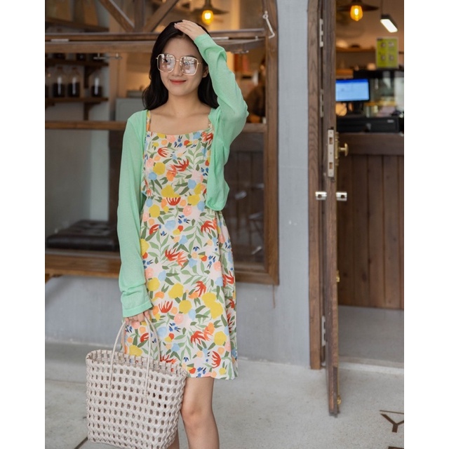 COMIC - set đầm hoa cut eo kèm cadigan mỏng