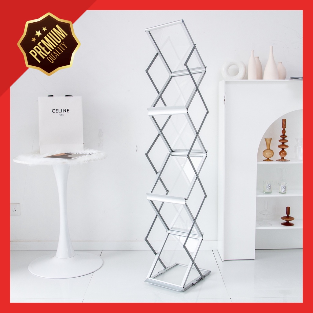 Kệ Ziczac catalogue 6 tầng mặt bằng mica khổ A4 Kệ magazine acrylic ziczac decor