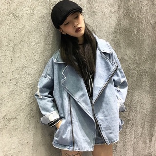 Áo khoác bò kéo khoá 2 màu Xanh - Đen dáng rộng (order)❤️❤️❤️