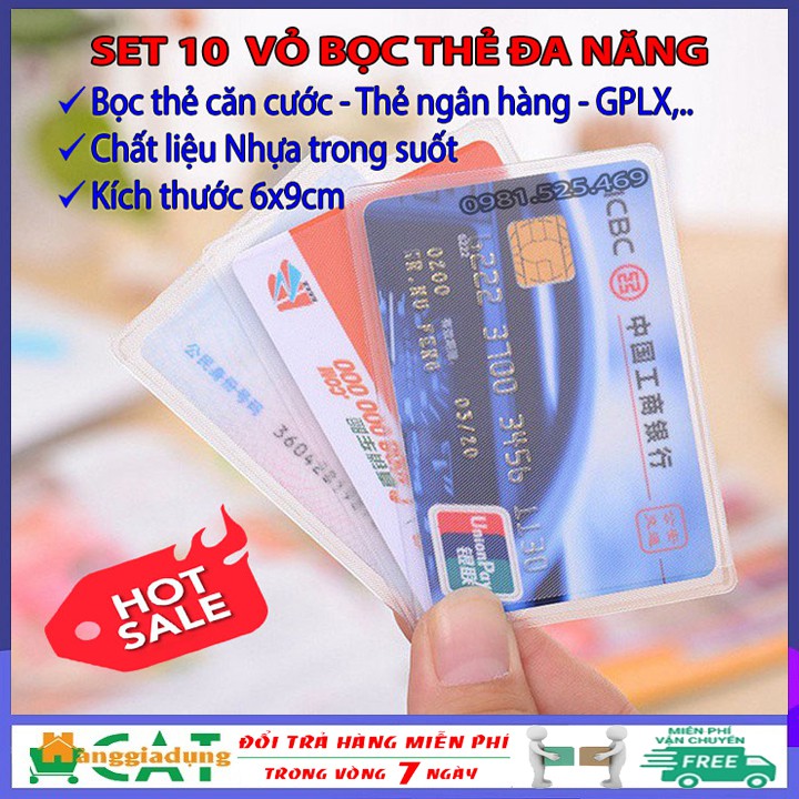 [Giá sỉ] Set 10 vỏ bọc thẻ trong suốt, túi đựng thẻ căn cước công dân, bằng lái xe, thẻ ngân hàng, bao bọc thẻ đa năng