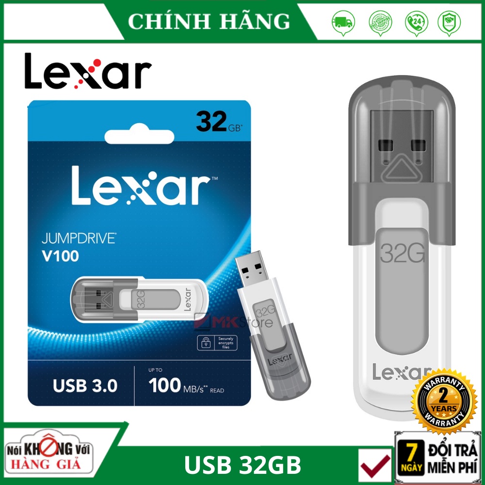 USB Lexar 32Gb Jumdrive V100 USB 3.0 100MB/s bảo mật tệp tin - Bảo hành 24 tháng