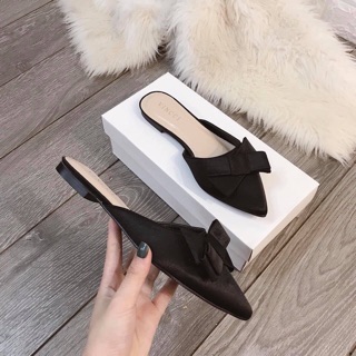 Giày mules NƠ LỤA gót vuông 2cm
