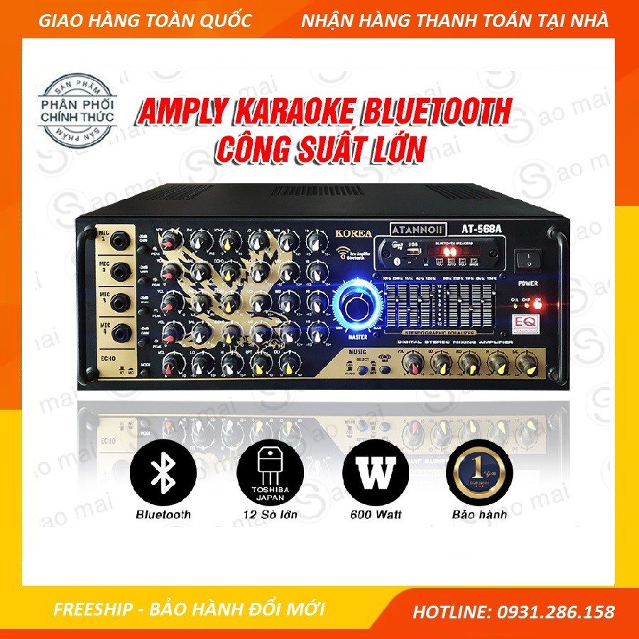 [Mã ELHACE giảm 4% đơn 300K] Amply USB Bluetooth - Ampli Karaoke Gia Đình ATANNOII AT-568A 12 sò Nhật