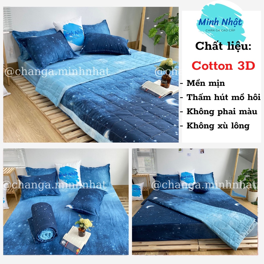 Bộ chăn hè ga gối Cotton 3D Minh Nhật gồm chăn hè, drap ga giường và 2 vỏ gối nằm - Chăn hè chần bông
