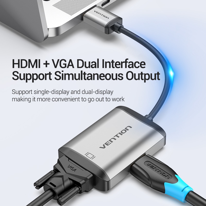 Bộ chuyển đổi HDMI sang HDMI VGA Vention với giắc cắm âm thanh Micro USB cho thiết bị trình chiếu HDTV