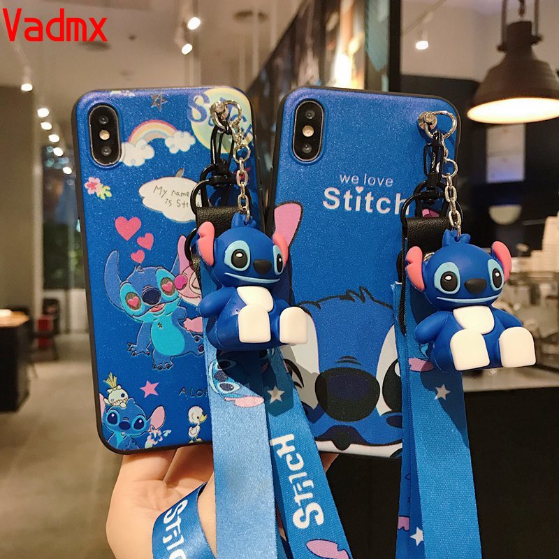 Ốp điện thoại họa tiết Doraemon/Stitch có dây đeo cho iPhone Xr 8 7 6 6s Plus Se 2020 8plus 7plus 6plus