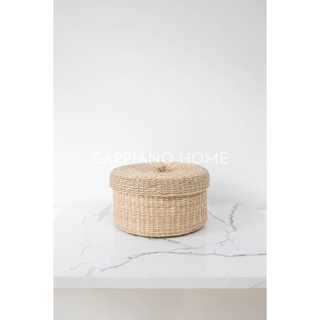 Giỏ âu cói nắp đậy, hộp cói trơn đựng đồ phụ kiên, hộp cói đựng đồ kho, phụ kiện | Cappiano Home
