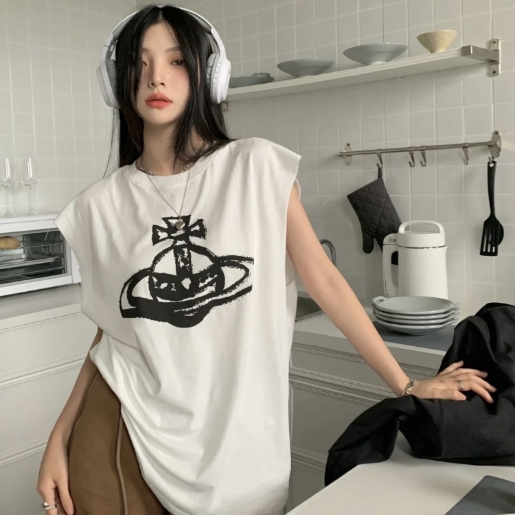 ◐Áo Thun Không Tay Dáng Rộng In Chữ Thời Trang Mùa Hè Hàng Mới Dành Cho Nữ 2022