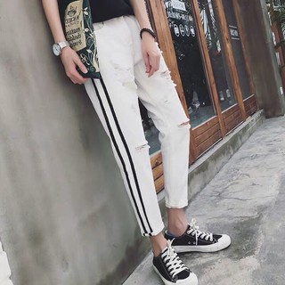 Baggy Jean trắng 2 line rách