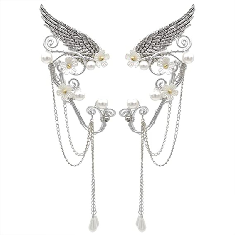 Khuyên Tai Hình Còng Tay Elf Dáng Dài Phối Tua Rua Phong Cách Vintage