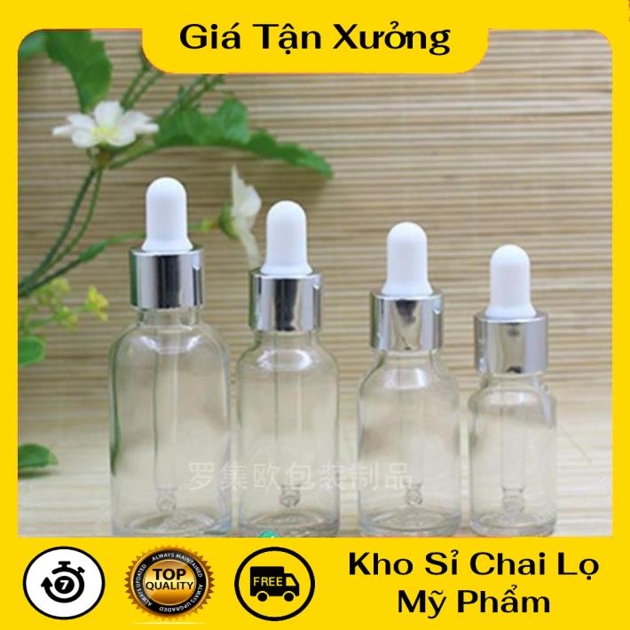 Lọ Chiết Serum ❤ TRÙM SỈ ❤ Lọ đựng tinh dầu 30ml Dày bóp giọt Khoen Bạc chiết serum , phụ kiện du lịch