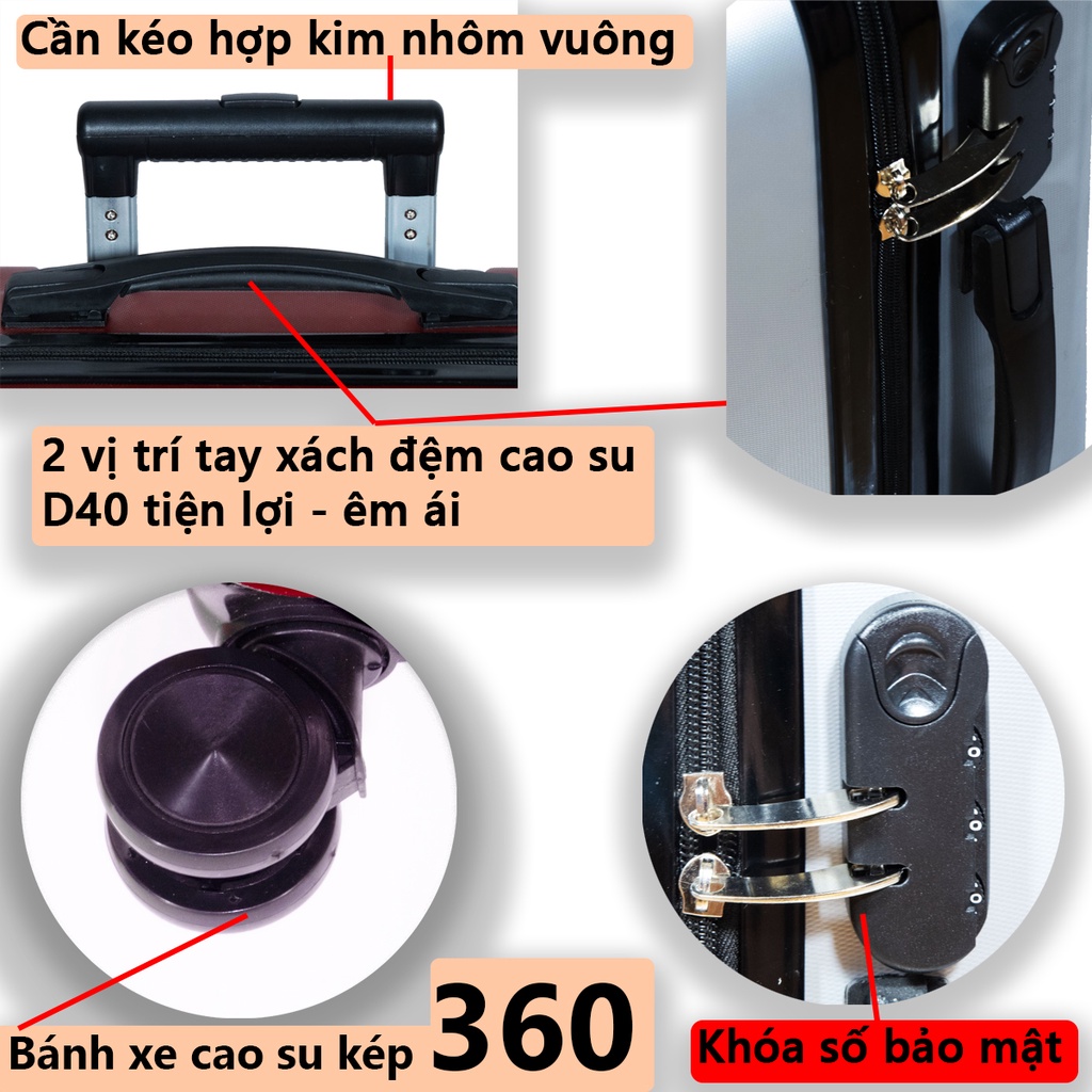 [NHIỀU MÀU][GIÁ TỐT] Vali kéo cao cấp, chống sốc, chống va đập, ABS+PC size 20, size 24