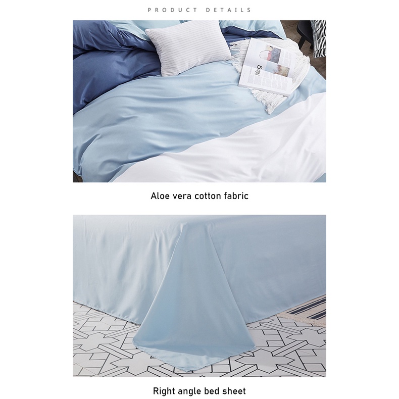 Bộ ra giường vỏ gối 4 món MENGNI chất liệu cotton sọc caro đơn giản phong cách