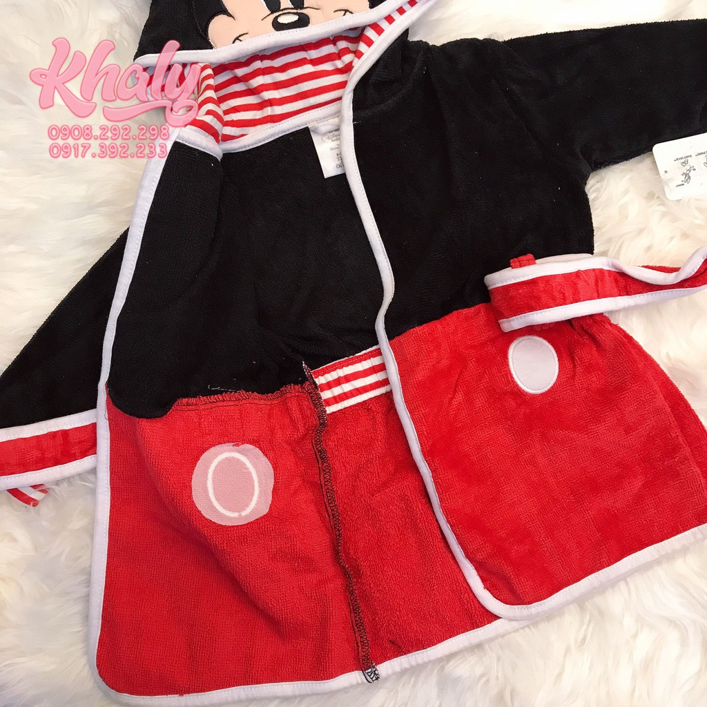 Áo khoác tắm lông mịn trẻ em hình chuột Mickey Mouse màu đen đỏ size (6-9M) cho bé trai 3 tuổi ( MỸ US-UK) - AKTMIC