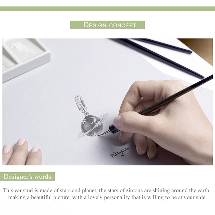 Hạt charm Bamoer hình hành tinh đính đá thiết kế sáng tạo