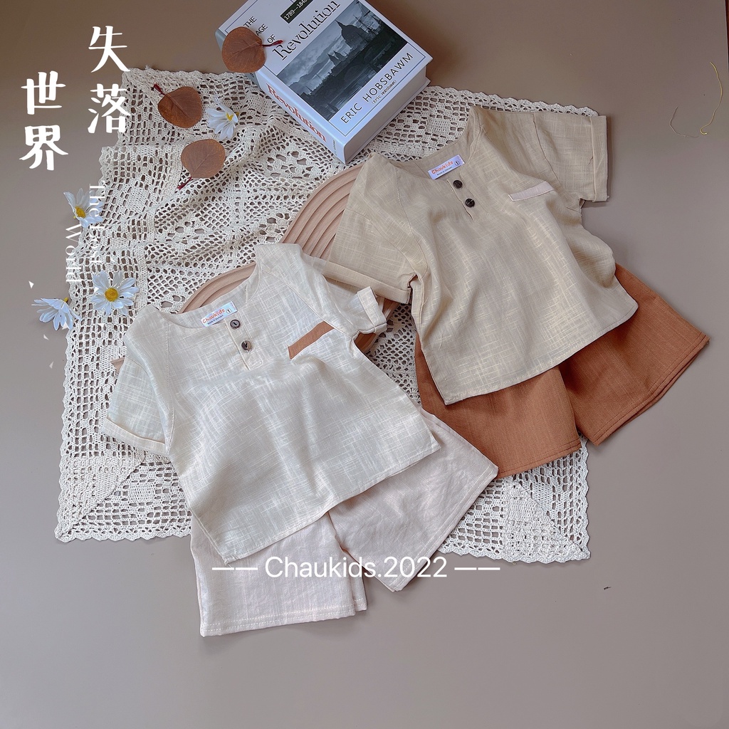 Bộ đũi cộc cổ tròn đơn giản bé trai